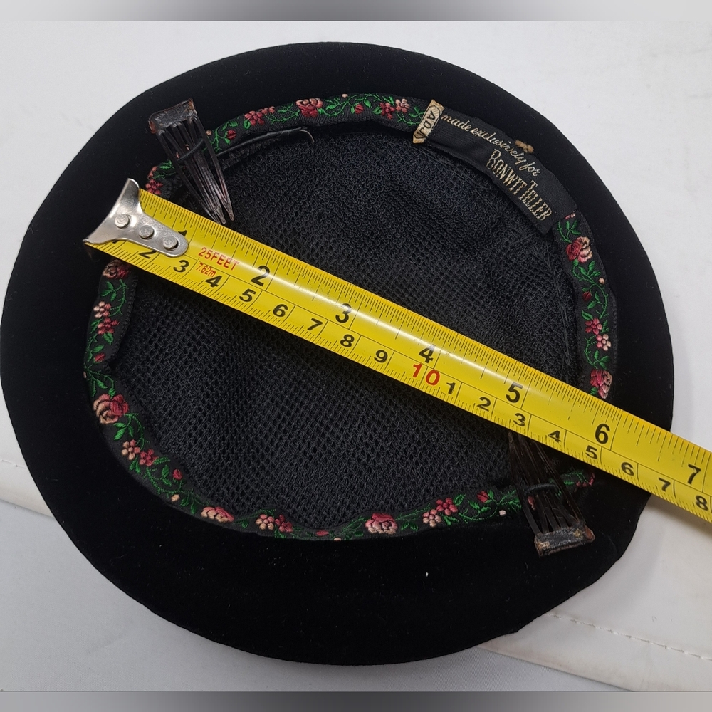 Bonwitt Teller Women's Hat Velvet Check Purple Black Vintage 70s 60s - Picture 12 of 12